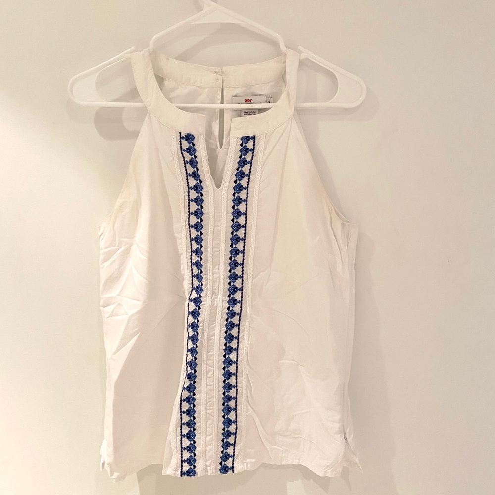 Vineyard Vines White Embroidered Tank Top